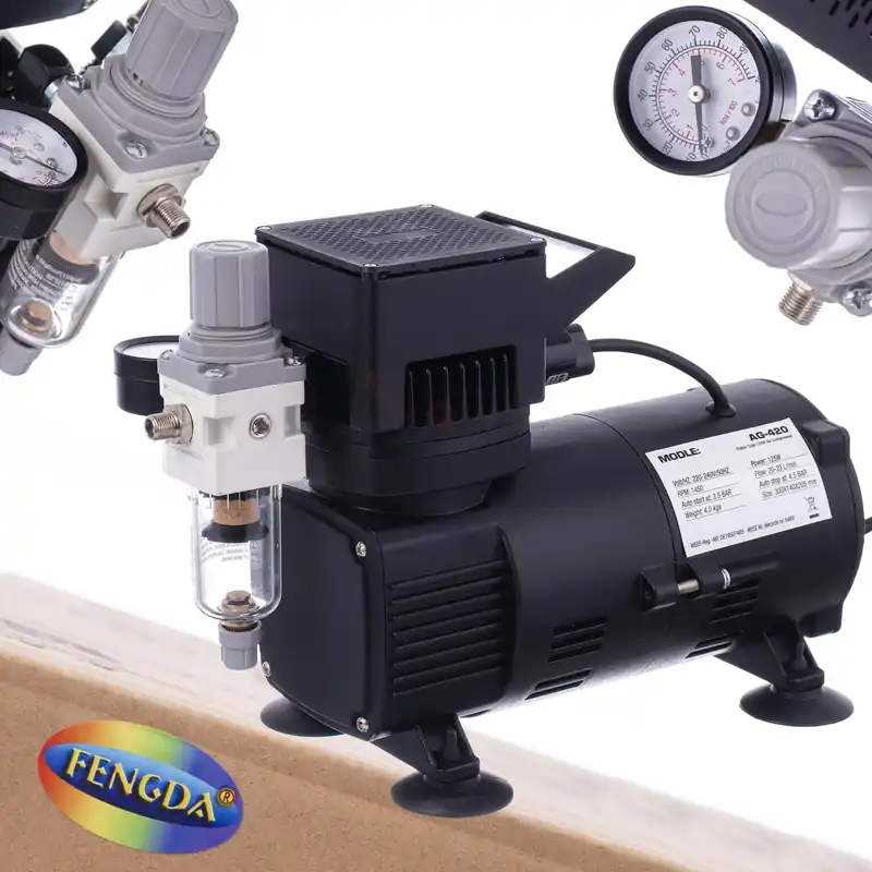 Kompresor AG-420 FENGDA do Aerografu 2x Wentylator 4,5bar reduktor + filtr Bestseller