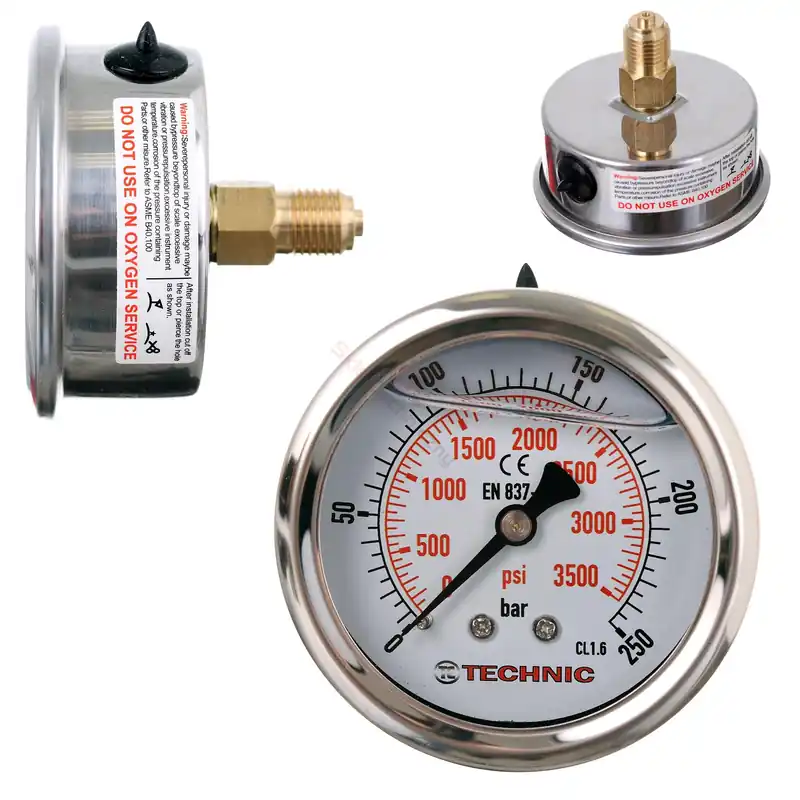 Manomet ciśnieniomierz Zegar Glicerynowy 63mm 0-250 bar Gwint 1/4" Tylny Bezpieczne zakupy