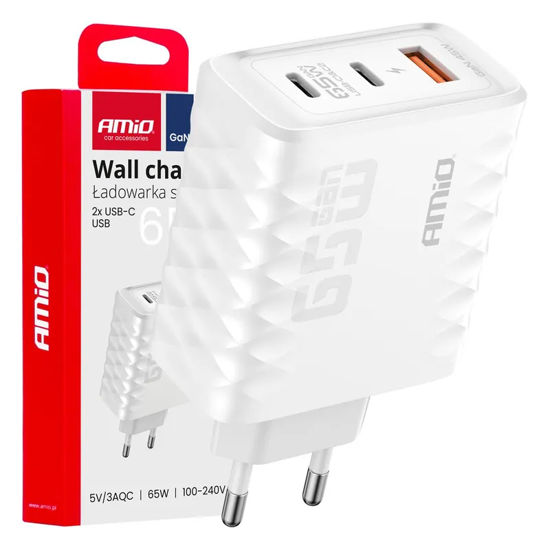 ŁADOWARKA SIECIOWA 65W USB-A + 2X USB-C Łatwy zwrot