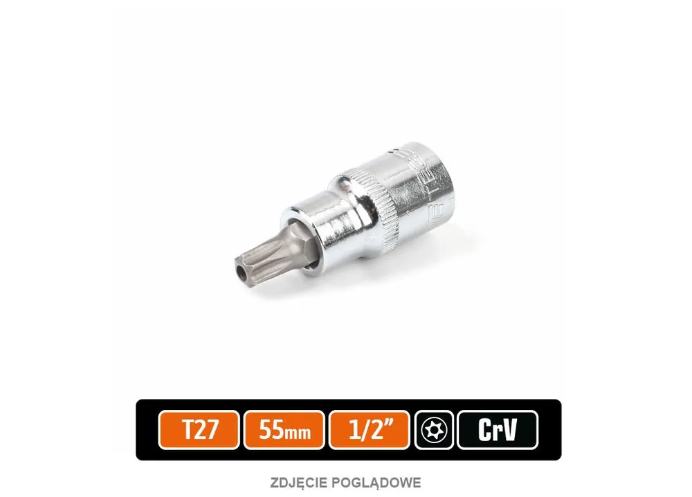 Nie przegap Klucz nasadowy 1/2" z bitem TORX 55 mm/T27 / (z otworem) / TEGER