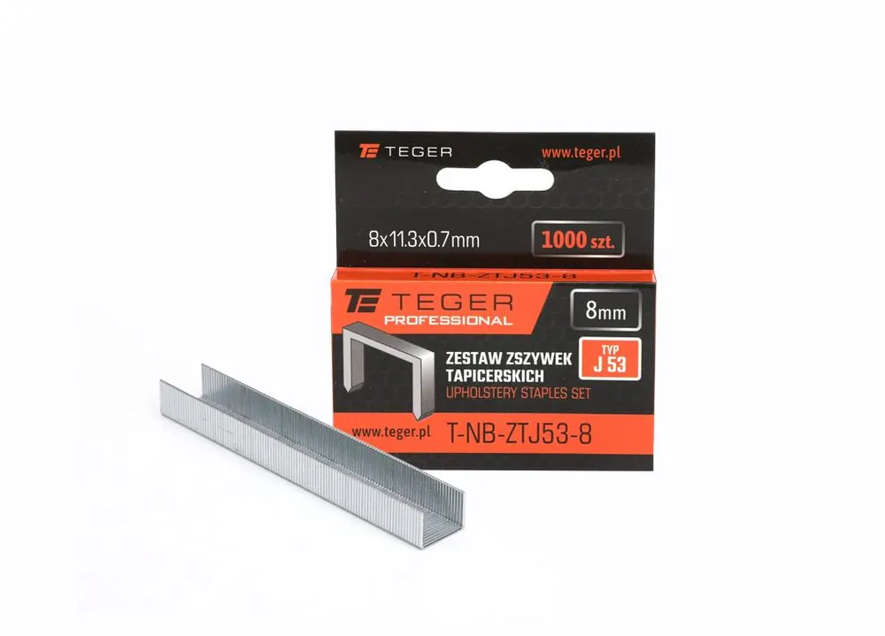 Zestaw zszywek tapicerskich PROFESSIONAL (typ J/53) 8/11,3/0,7mm / 1000 szt / TEGER Wyjątkowa oferta